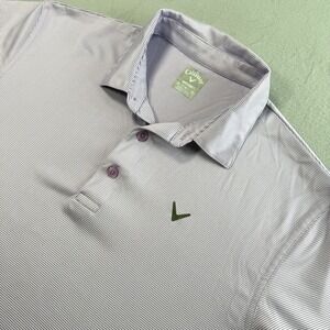 Callaway Golf Polo Shirt Mens Medium Purple Striped Opti-Dri Performance Outdoor